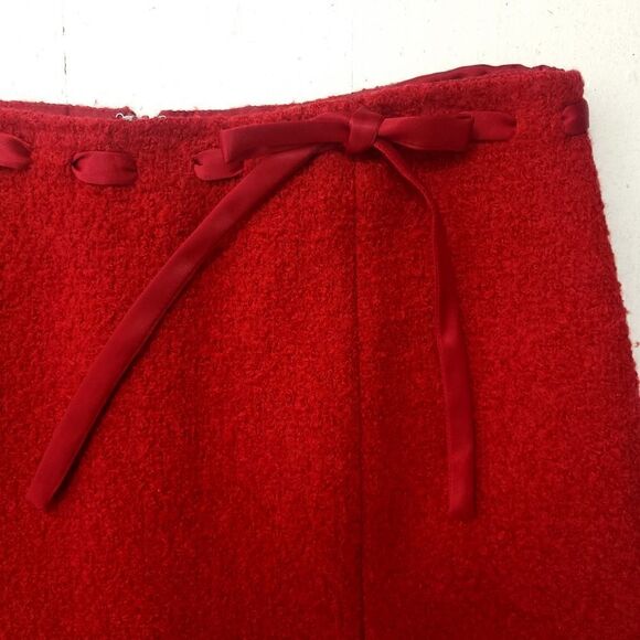 Sandra Angelozzi Red Wooly Skirt with Ribbon Trim - Picture 2 of 9